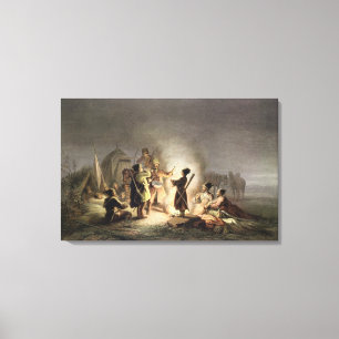 Impressão Em Tela Em volta do fogo do acampamento (litho da cor)