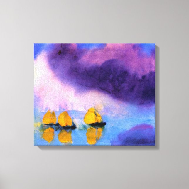 Impressão Em Tela Emil Nolde - Mar com Nuvens Roxas e Barcos à Vela (Frente)