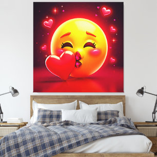 Impressão Em Tela Emoji de Beijo: Arte de Amor e Corações