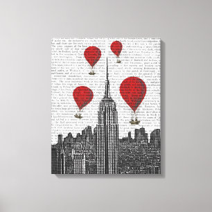 Impressão Em Tela Empire State Building e Red Hot Air Balloons