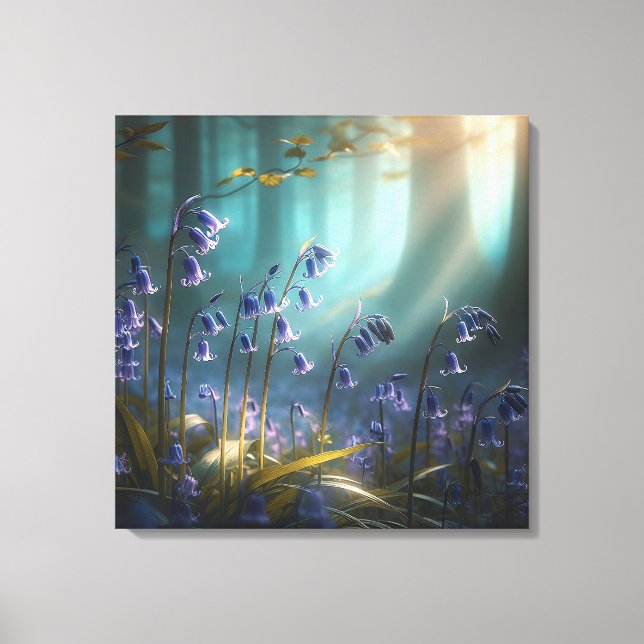 Impressão Em Tela Encantamento Bluebell: Balé de luz da floresta (Frente)