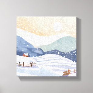 Impressão Em Tela Encosta Nevada Inverno em Aquarela