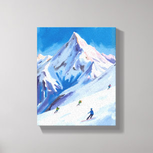 Impressão Em Tela Encostas de Montanha de Esqui Inverno Aquarela