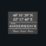 Impressão Em Tela Endereço Doméstico do Nome da Família Latitude Lon<br><div class="desc">Decoração do Latitude Longitude Home. Uma maneira única de mostrar a localização da sua casa. Personalize-o com qualquer cor de fundo. Presente perfeito para o aquecimento doméstico. Para encontrar latitude e longitude da sua casa,  copie e cole este link no navegador e siga as instruções. https://support.google.com/maps/answer/18539?hl=en</div>