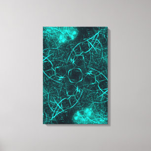 Impressão Em Tela Energia Elétrica Azul-Verde Arte Fractal Web