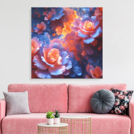 Impressão Em Tela Energia Floral Etérea – Arte Rosa Azul e Ígnea