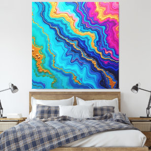 Impressão Em Tela Energia Mística Teal e Dourada
