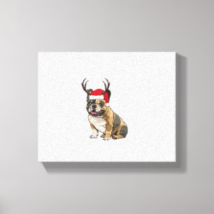 Impressão Em Tela Engraçado Buldogue francês Natal Santa Hat Reindee