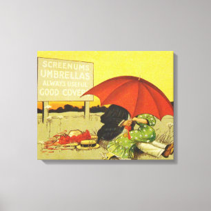 Impressão Em Tela Engraçado vintage, guarda-chuva de praia, querida