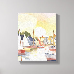 Impressão Em Tela Enseada de Barcos Pintura em Aquarela de Água do