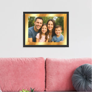 Impressão Em Tela Envie Sua Foto em Fundo Dourado Moldura Preta