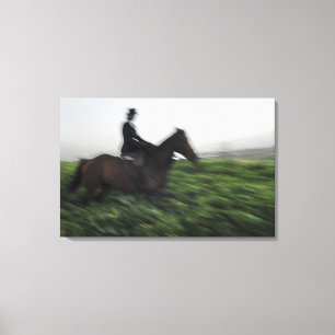 Impressão Em Tela Equitação no campo verde. Mulher horseback