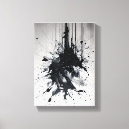 Impressão Em Tela Erupção de Tinta Espelho Preto Dramático