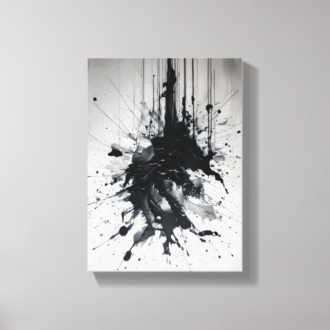Impressão Em Tela Erupção de Tinta Espelho Preto Dramático (Frente)