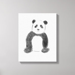 Impressão Em Tela Esboço do panda branco e preto