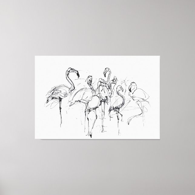 Impressão Em Tela Esboço Flamingo Elegante - Premium (Frente)