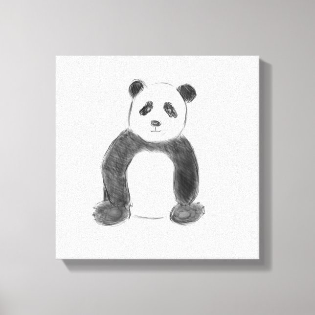 Impressão Em Tela Esboço preto e branco do panda (Frente)