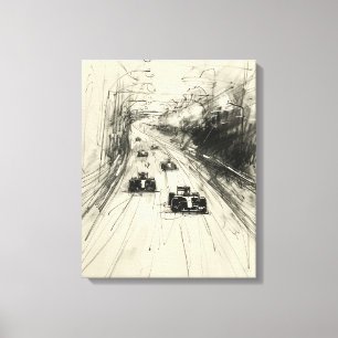 Impressão Em Tela Esboço Vintage de Corrida de Fórmula 1 na Pista