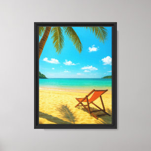 Impressão Em Tela Escape Tropical de Praia com Cadeira sob Palm Shad
