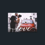 Impressão Em Tela Escrito personalizado em Newlyweds Photo Love<br><div class="desc">Personalize esta canvas esticada com a sua foto favorita de casamento. Personalize com seus nomes e data especial. Uma elegante,  escrita e moda usada para a palavra "Amor". Um presente perfeito para recém-casados. Formato horizontal.</div>