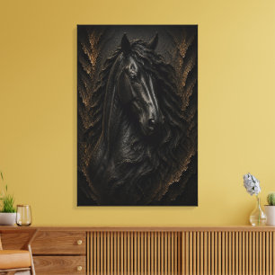 Impressão Em Tela Escultura 3D de Luxo em Arte Fina de Cavalo Friesi