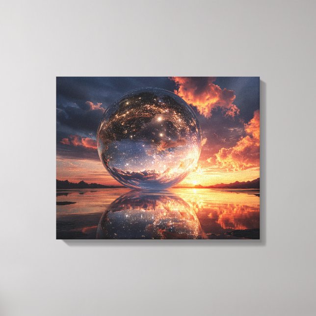 Impressão Em Tela Esfera Reflexiva Surreal Contendo Estrelas (Frente)
