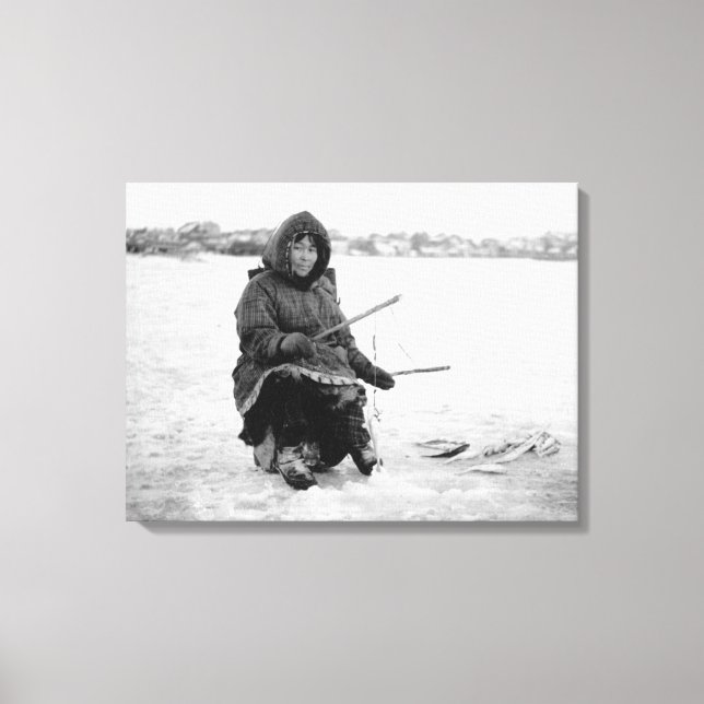 Impressão Em Tela Eskimo, Pesca de Gelo em Nome, Alasca, Fotografia (Frente)