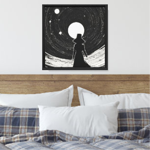Impressão Em Tela Espaço Preto e Branco   Arte de Cartoon Silencioso