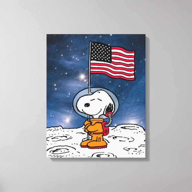 Impressão Em Tela ESPAÇO | Snoopy Com Astronauta De Bandeira (Frente)
