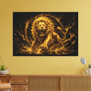 Impressão Em Tela Espírito de Leão Dourado Luxuoso Prosperidade e Su