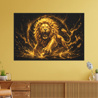 Impressão Em Tela Espírito de Leão Dourado Luxuoso Prosperidade e Su