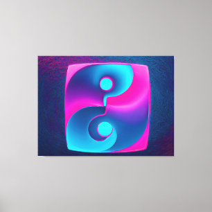Impressão Em Tela Espiritualidade Radiante: Neon Yin Yang Rosa e Azu