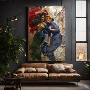 Impressão Em Tela Esposas Vintage em Azul Verde Vermelho