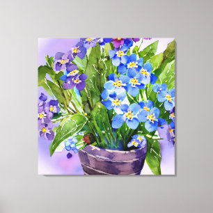 Impressão Em Tela Esquece-me de Blue Floral Watercolor