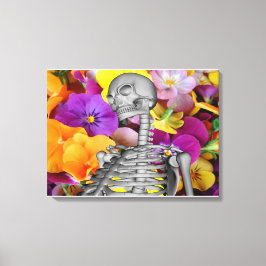 Impressão Em Tela Esqueleto com Flores