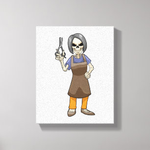 Impressão Em Tela Esqueleto como cabeleireiro com tesoura