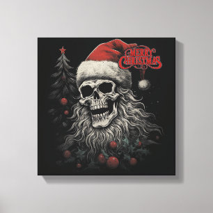 Impressão Em Tela Esqueleto Crânio Divertido Feliz Natal Papai Noel