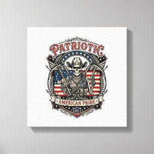 Impressão Em Tela Esqueleto Patriota Cowboy Patriota Escuro Esquelet