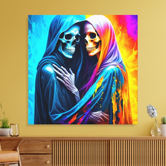 Impressão Em Tela Esqueletos Envoltos em um Arco-íris   (Insitu(Sala de estar))