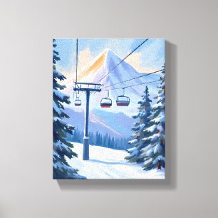 Impressão Em Tela Esqui Elevador Montanha Inverno Aquarela Esquian