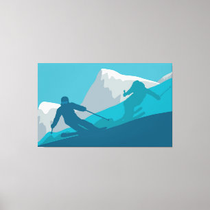 Impressão Em Tela Esqui Em Montanhas - Ilustração De Abstrato De Esq