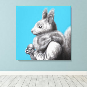 Impressão Em Tela Esquilo Vermelho com Cinza de Pele de Esquilo (Azu