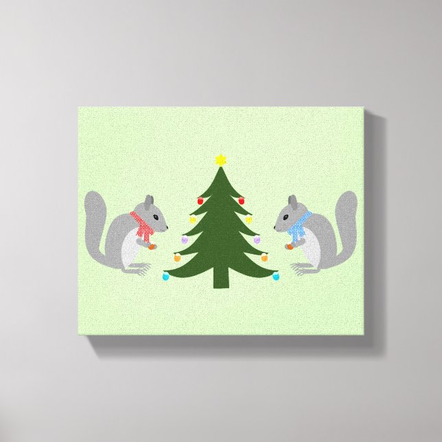 Impressão Em Tela Esquilos Decorantes de Árvores de Natal (Frente)