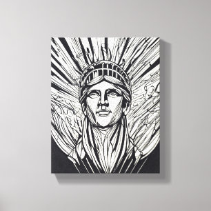 Impressão Em Tela Estátua da Liberdade Arte Moderna em Linhas