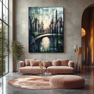 Impressão Em Tela Estátua da Silhueta Geométrica Abstrata de Nova Yo