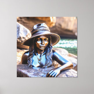 Impressão Em Tela Estátua de bronze de uma mulher negra com chapéu e
