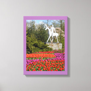 Impressão Em Tela Estátua e tulipas