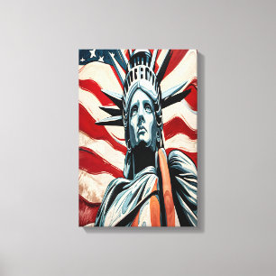 Impressão Em Tela Estátua Moderna da Liberdade com Arte de Bandeira