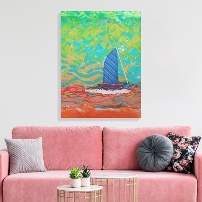 Impressão em Tela Esticada de Vela Listrada Azul (Insitu(Sala de estar))
