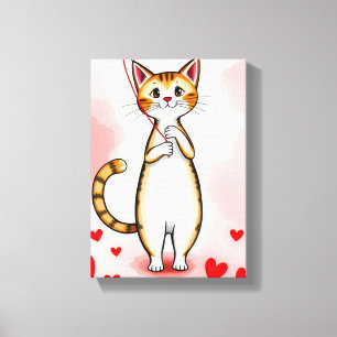 Impressão em Tela Esticada Gatinho Fofo Corações V